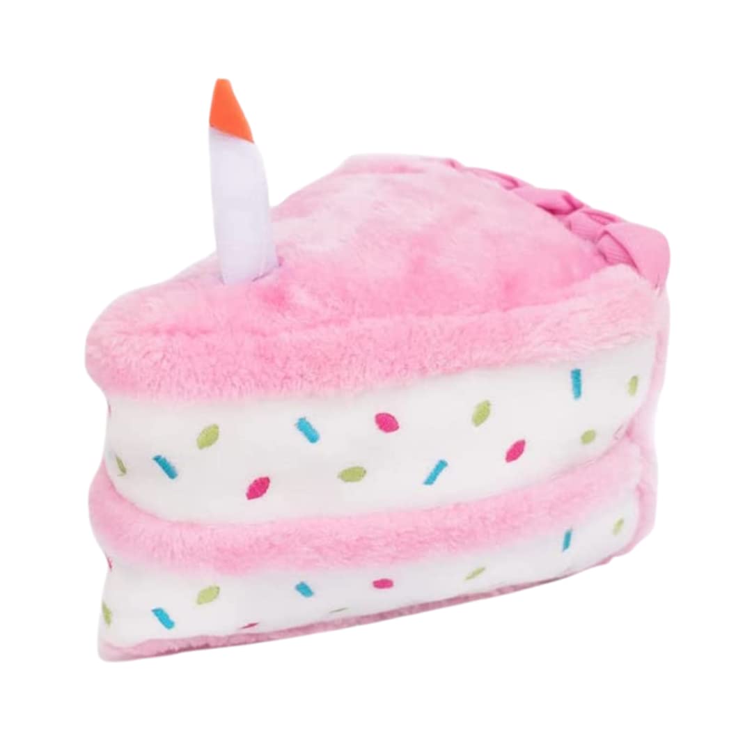 PETMAX Pink Birthday Cake Slice Squeaky Plush Pet Toy with Soft Stuffing