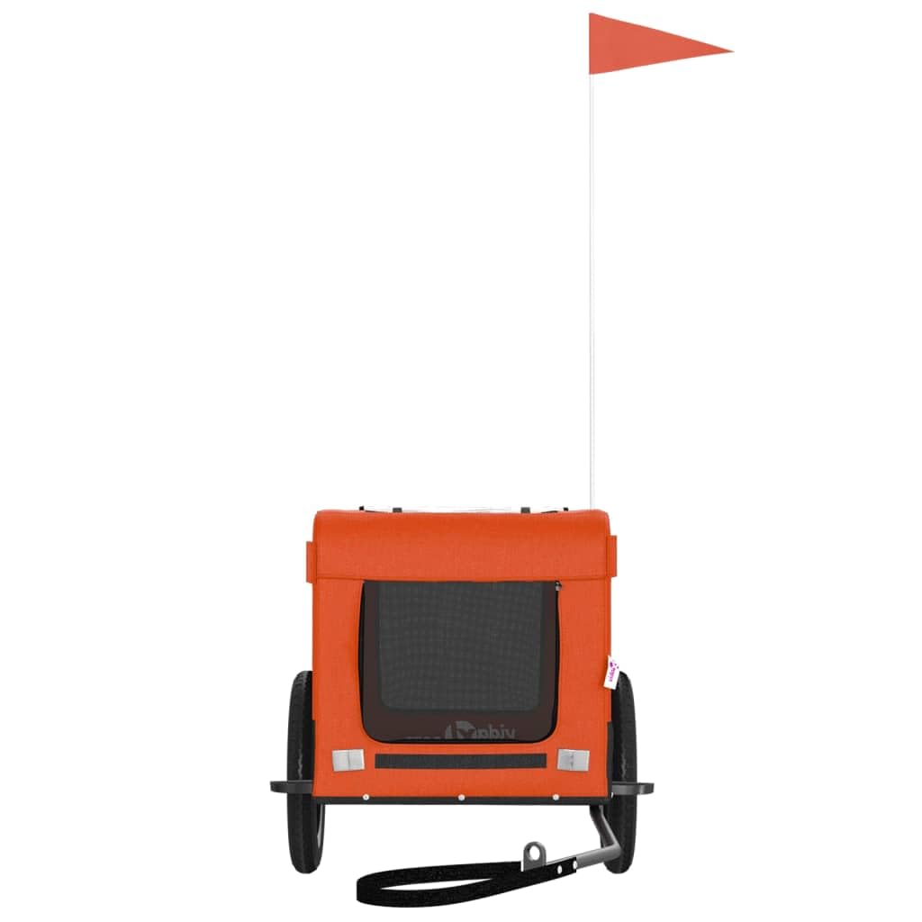 vidaXL Pet Bike Trailer-Orange/Black, Oxford Fabric, Iron Frame, Versatile Attachment for Bicycles, Reflective Safety Features, Smooth Large Wheels, Weather Cover, Spacious and Ventilated