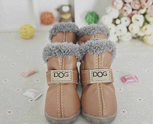 Pihappy Little Pet Waterpoof Winter Dog Boots Skidproof Soft Snow Winter Warm Anti-Slip Sole Paw Protectors Small Puppy Shoes 4Pcs (Xl, Brown)