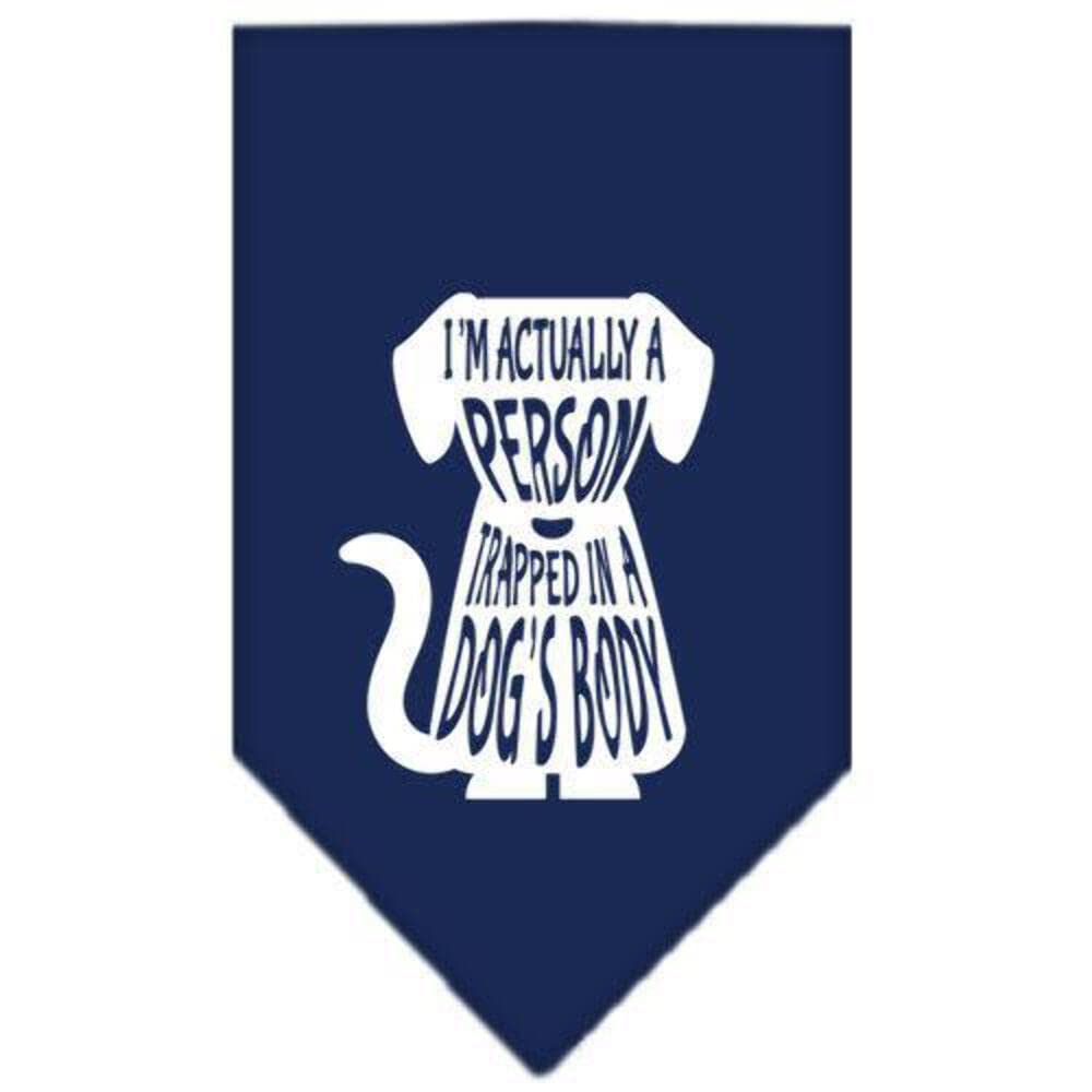 Pet and Dog Bandana Screen Printed, &quot;Trapped In A Dog's Body&quot; Navy Blue Large