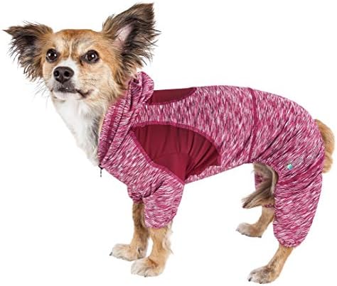Pet Life  Active Downward Dog Heathered Performance 4Way Stretch Twotoned Full Body Warm Up Hoodie, Burgundy  Large