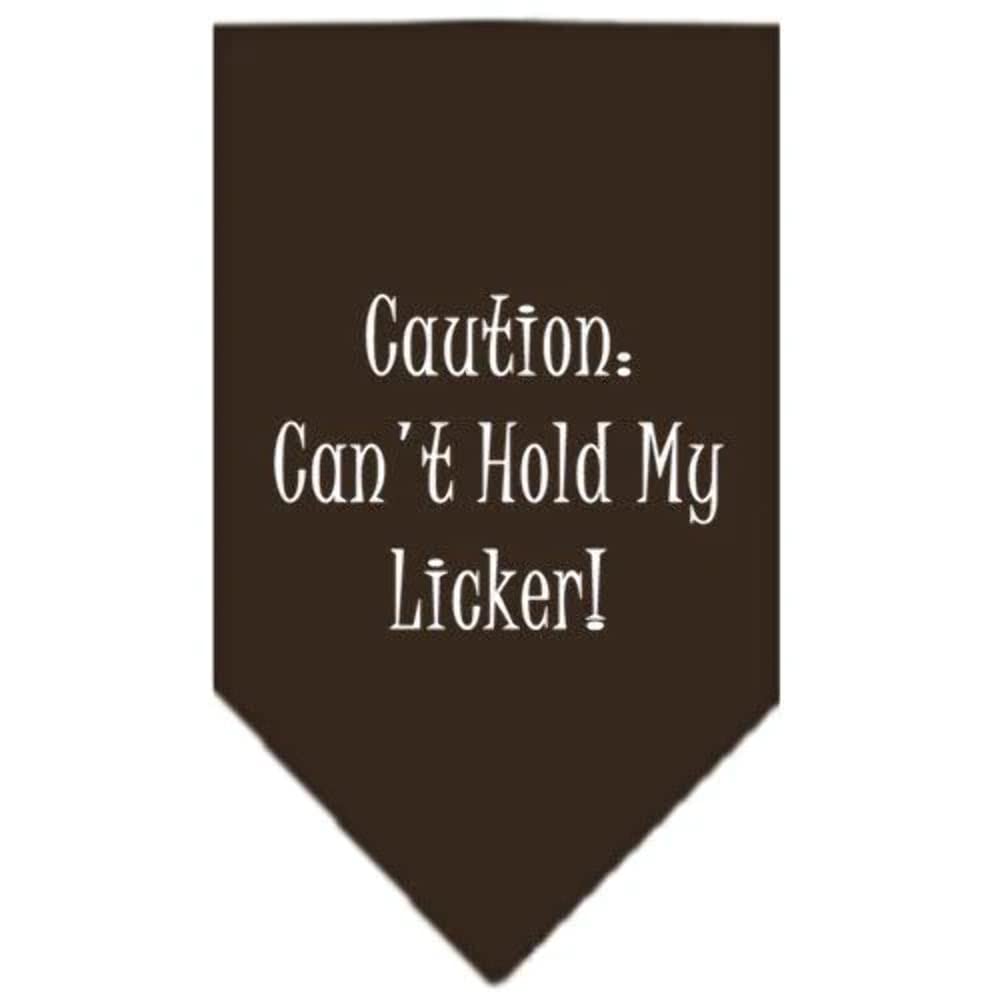Pet and Dog Bandana Screen Printed, &quot;Caution: Can't Hold My Licker&quot; Cocoa Large