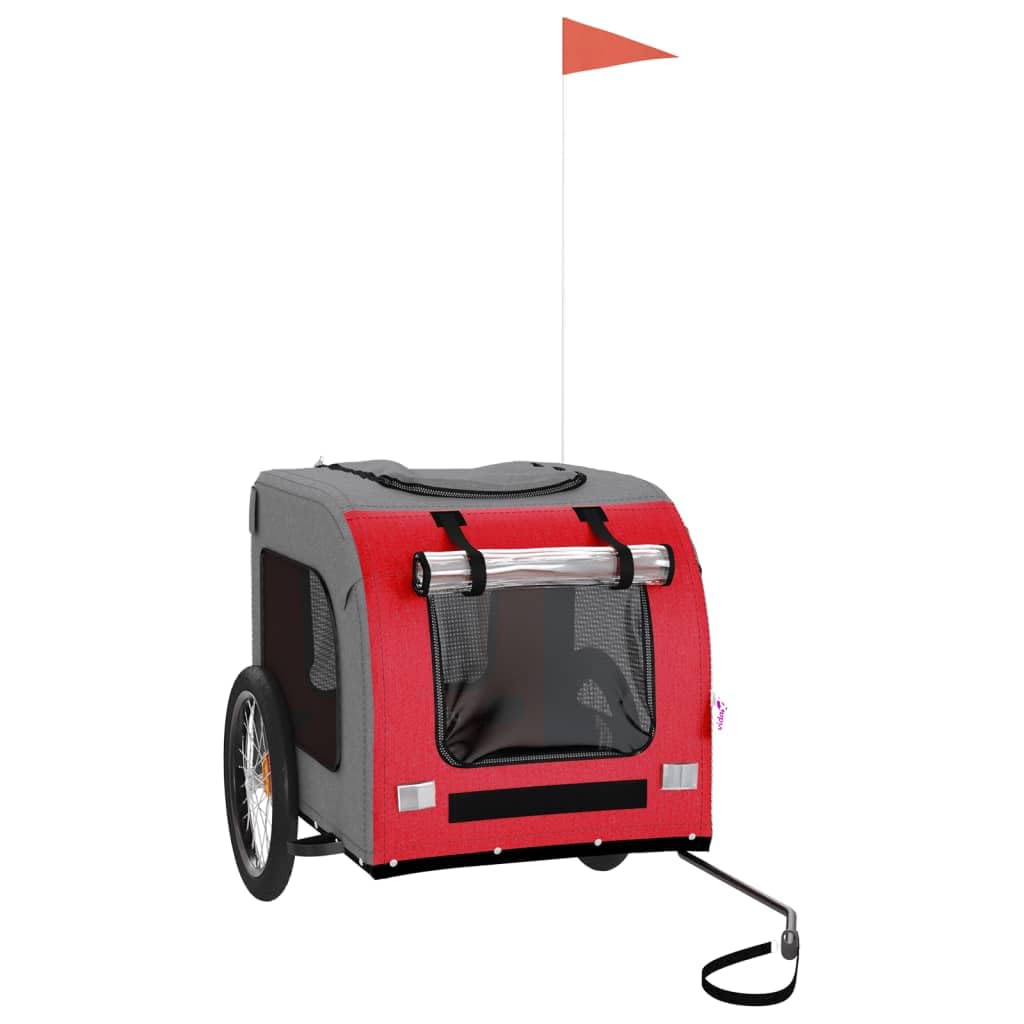 'Vidaxl Pet Bike Trailer In Red And Gray Oxford Fabric And Iron - Comfortable, Versatile And Safe - Ideal For Small Dogs And Other Pets'