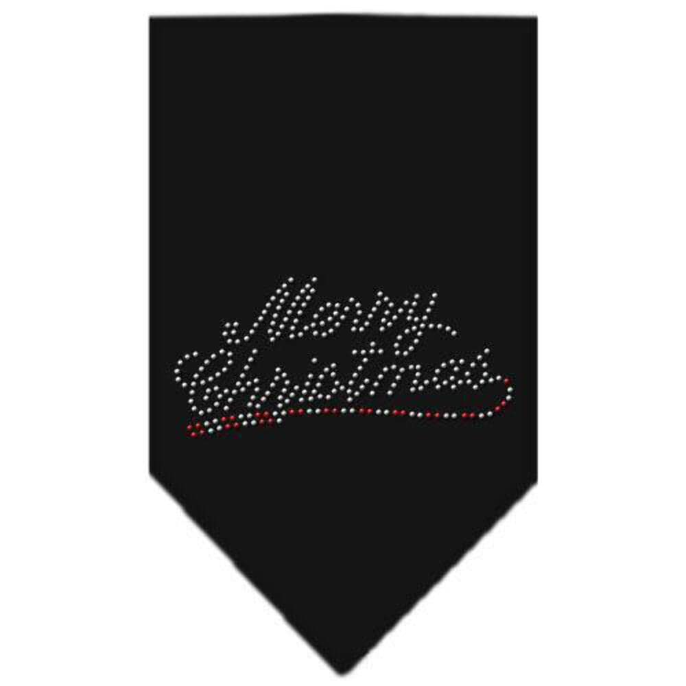 Christmas Pet and Dog Bandana Rhinestone, "Merry Christmas" Navy Blue Large