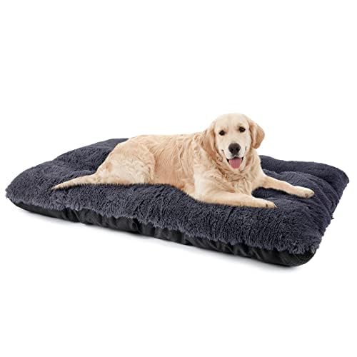 Joejoy Large Dog Bed Crate Pad, Deluxe Plush Washable Dog Beds Fulffy Soft Kennel Pad Anti-Slip Pet Sleeping Mat For Extra Large