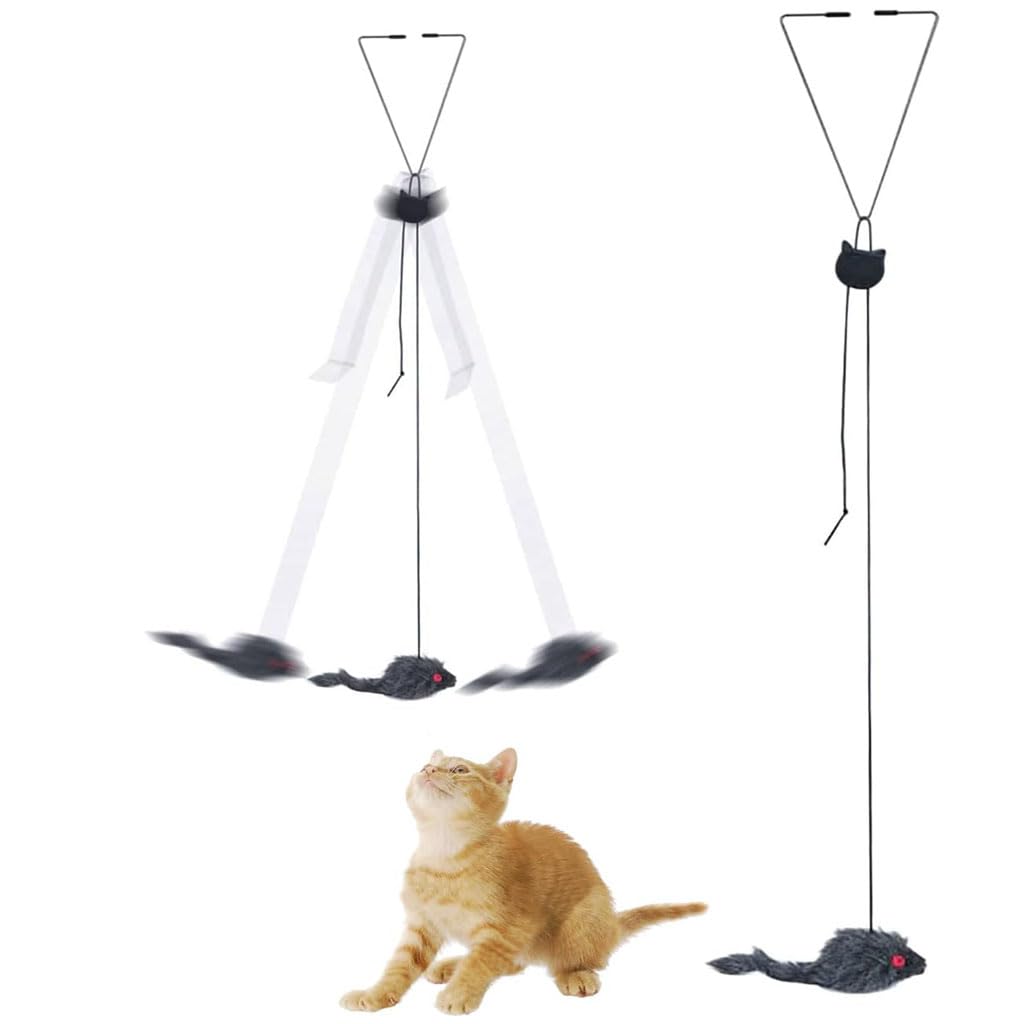 Qpets Cat Teaser Hanging Feather Rope, Interactive Play For Persian Felines