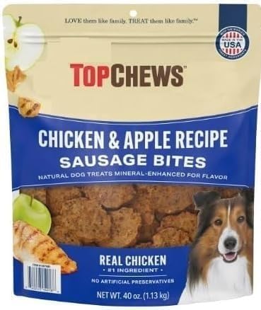Top Chews Chicken & Apple Sausage Bites, Proudly Made in USA, Net Weight. 2.5 lbs - 100% Natural Dog Treats, and No Artificial P