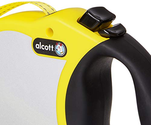 Alcott Visibility Retractable Reflective Belt Leash, 16' Long, Medium For Dogs Up To 65 Lbs., Neon Yellow With Reflective Accent