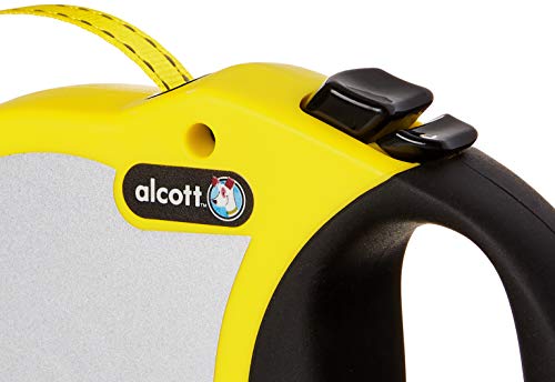 Alcott Visibility Retractable Reflective Belt Leash, 16' Long, Small For Dogs Up To 45 Lbs., Neon Yellow With Reflective Accents