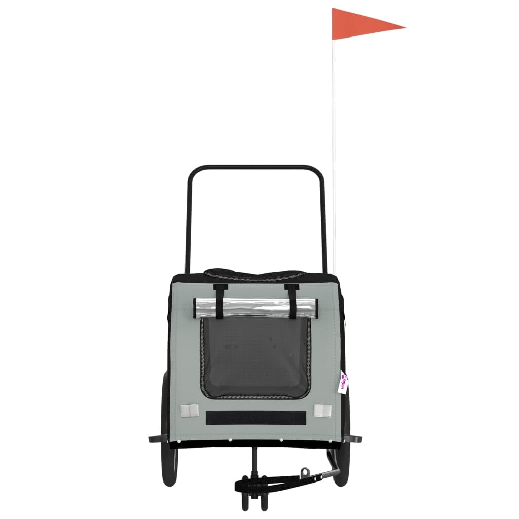 vidaXL Pet Bike Trailer - Black/Gray Iron Frame for Small Dogs & Pets - Oxford Fabric, PVC Cover, Reflectors, Flag - 24.8x47.6x25.6 inches
