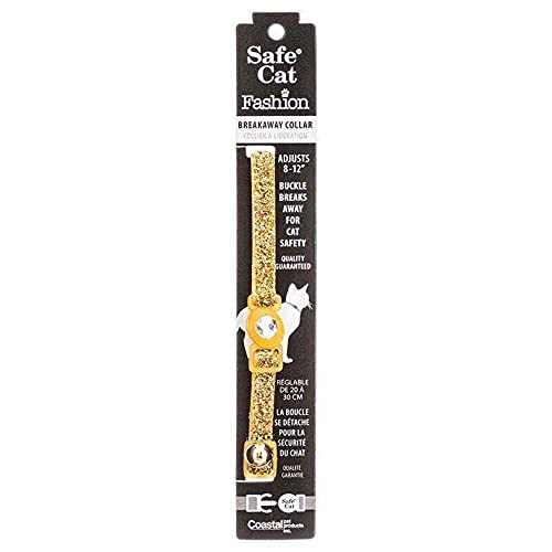 Coastal Pet Safe Cat Jeweled Buckle Adjustable Breakaway Cat Collar With Glitter Overlay, Adjust 8'' To 12'' Gold