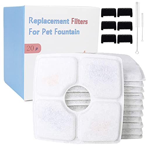 Aroundu Cat Fountain Filter Replacement Set 20 Pcs, Compatible With 84Oz/2.5L Veken And Identical Square Fountain,12 Filter 6 Sponge 2 Brush Included