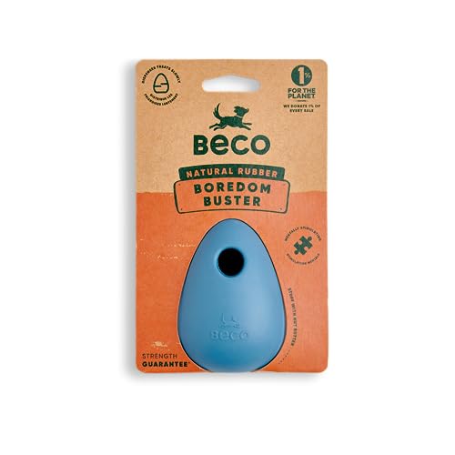 Beco Natural Rubber Bouncy, Chewy & Fillable Boredom Buster Dog Toy, Rolls & Wobbles Stuff with Multiple Fillable Holes, Blue