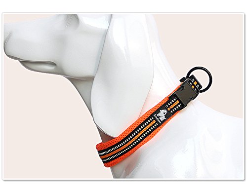 Creation Core 3M Reflective Mesh Padded Dog Collar Adjustable Nylon Outdoor Adventure Pet Collar, Orange L
