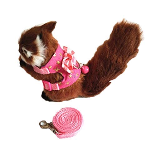 Wontee Small Pet Harness Vest And Leash Set With Bowknot And Bell Decor For Gerbil Guinea Pig Squirrel Kitten Outdoor Walking (M, Pink Star)