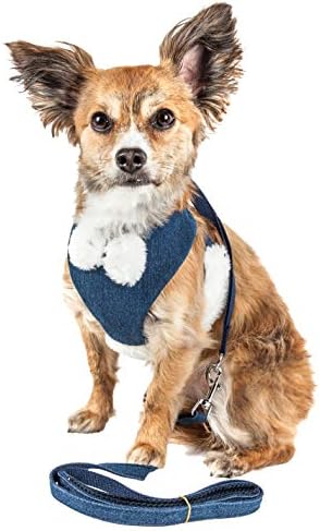 Pet Life  Luxe Pom Draper 2In1 Mesh Reversed Adjustable Dog Harnessleash W/ Pompom Bowtie, Navy Blue  Large