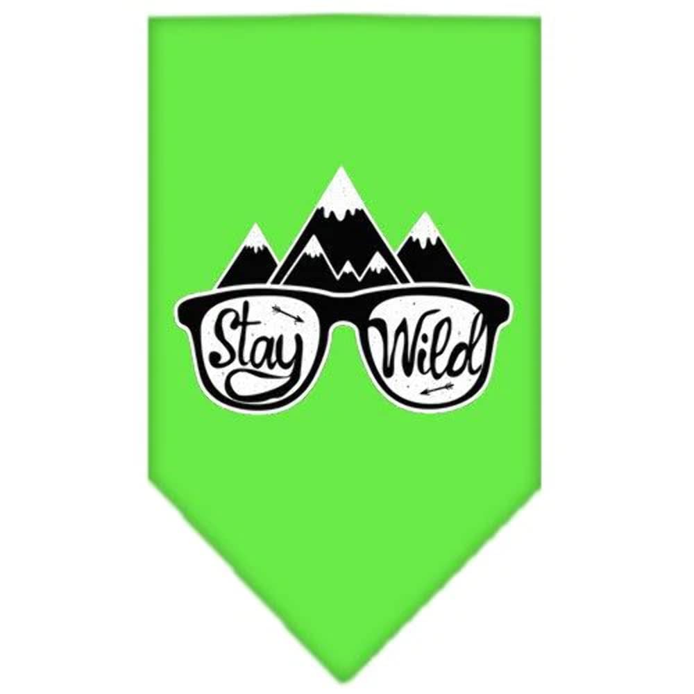 Dog Bandana Screen Printed, &quot;Stay Wild&quot; Bright Pink Large