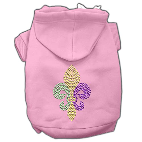 Mirage Pet Products 12&quot; Mardi Gras Fleur De Lis Rhinestone Hoodies, Medium, Pink