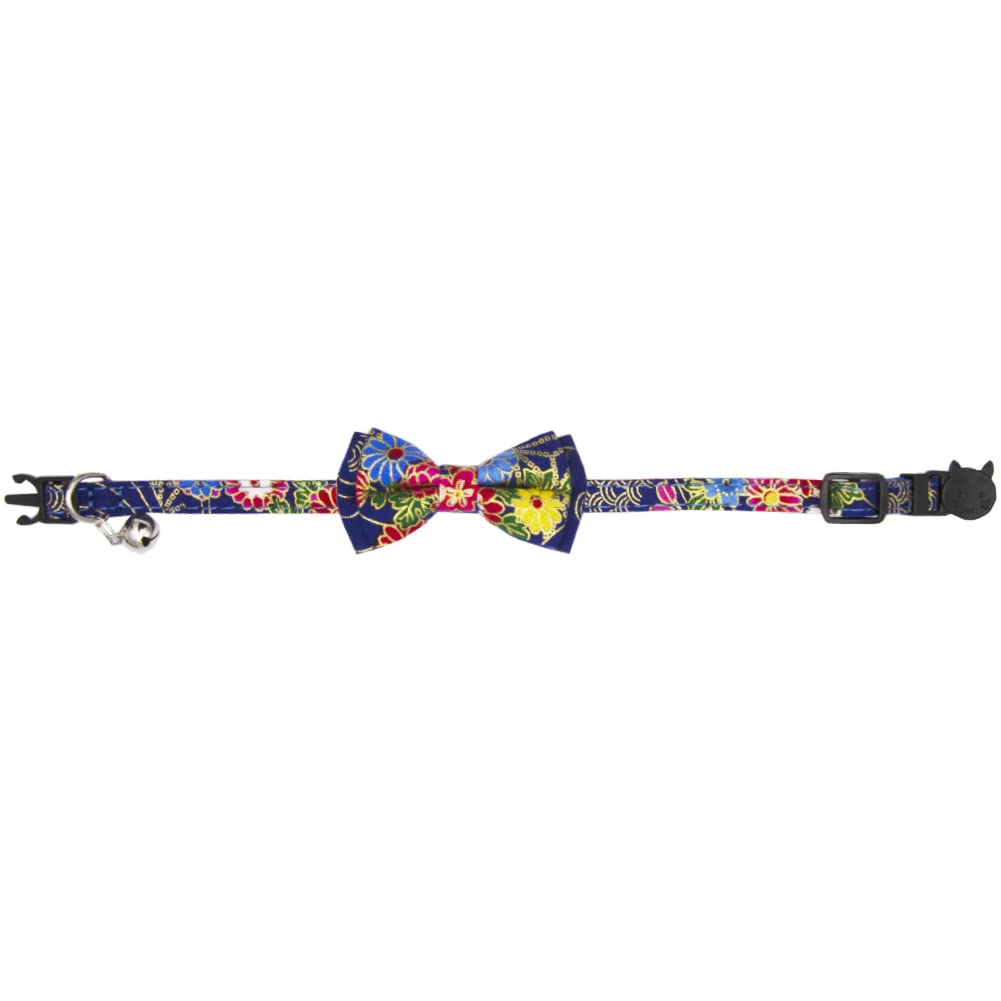 Icicecream Breakaway Cat Collar With Bow Tie And Bell, Japanese Kimono Patterns, Detachable Adjustable Safety Collars For Girl B