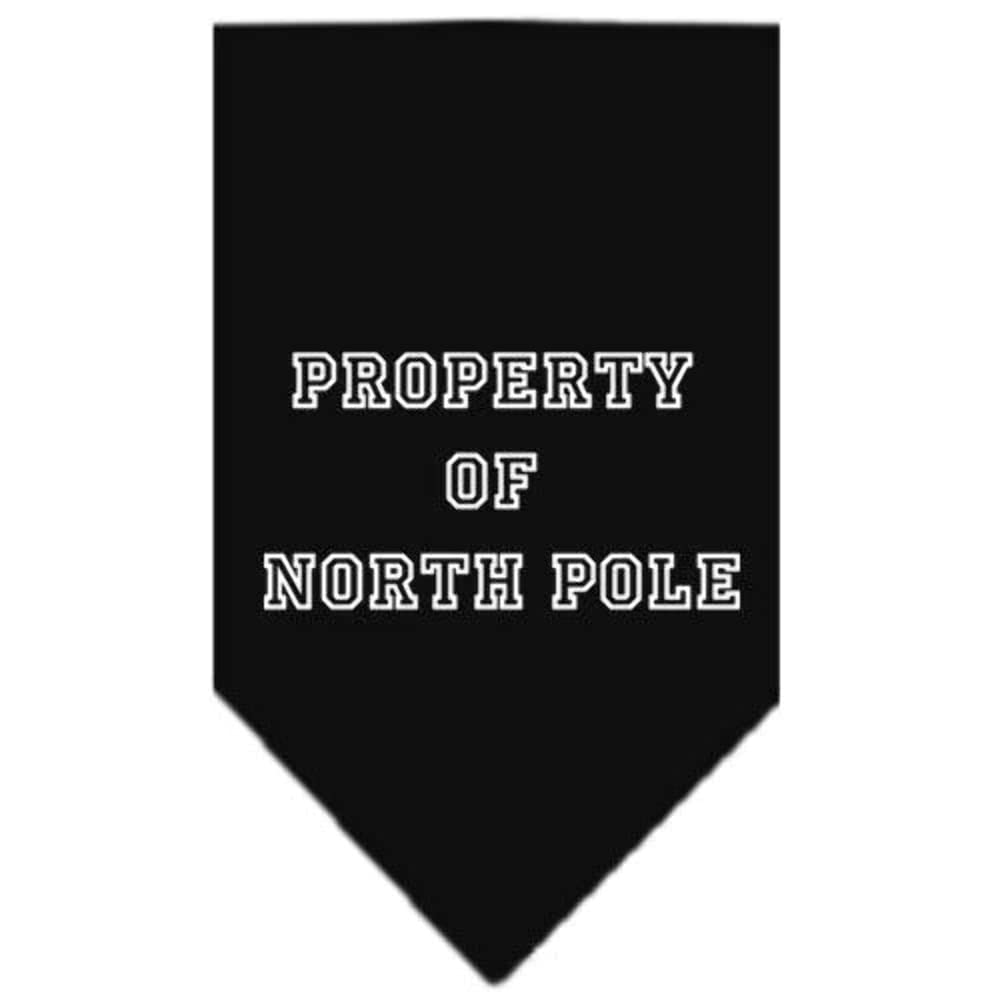 Christmas Pet and Dog Bandana Screen Printed, &quot;Property Of North Pole&quot; Navy Blue Large