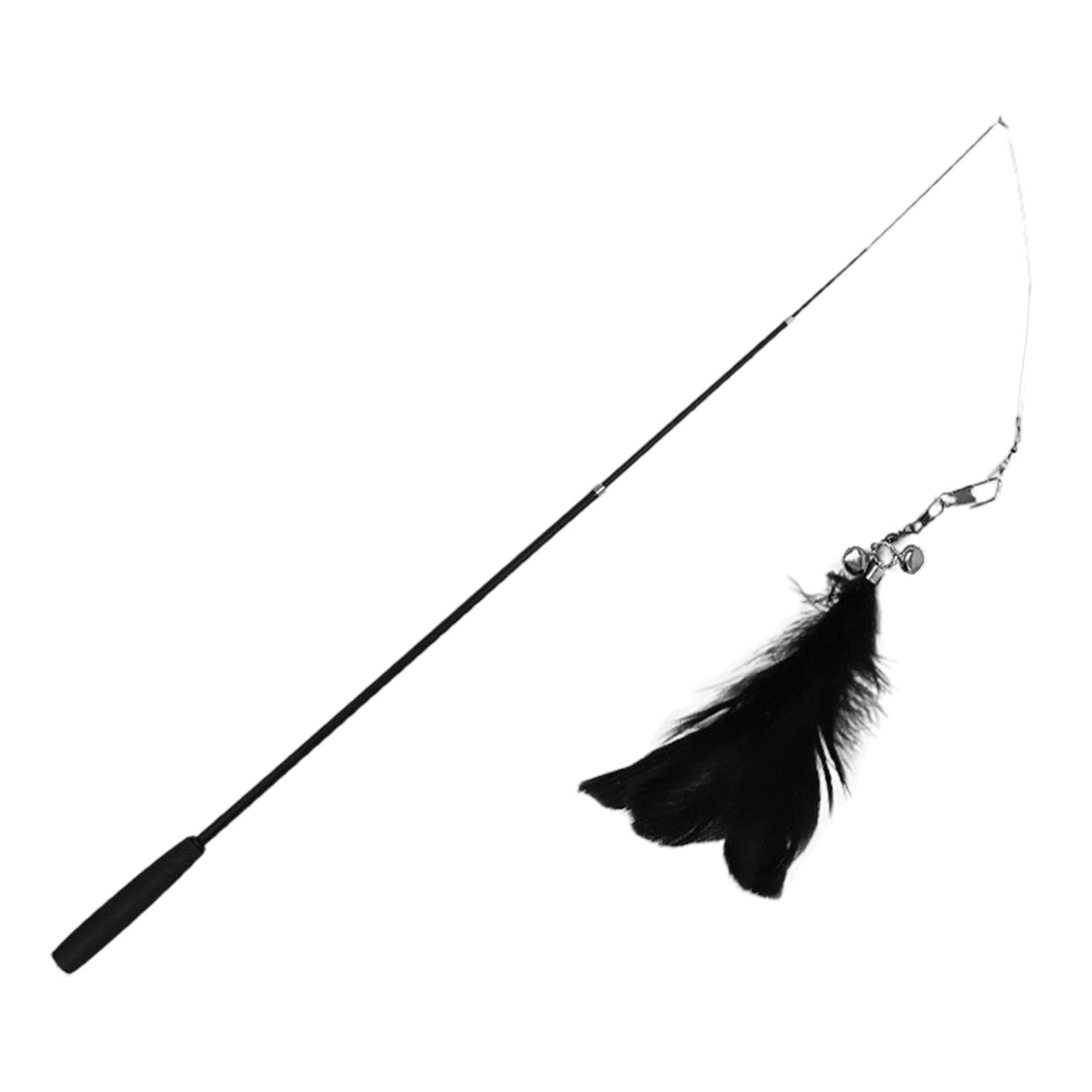 Ujeavette Retractable Cat Wand Toy Exerciser Interactive Feather Wand Durable 4 Levels Black Feather