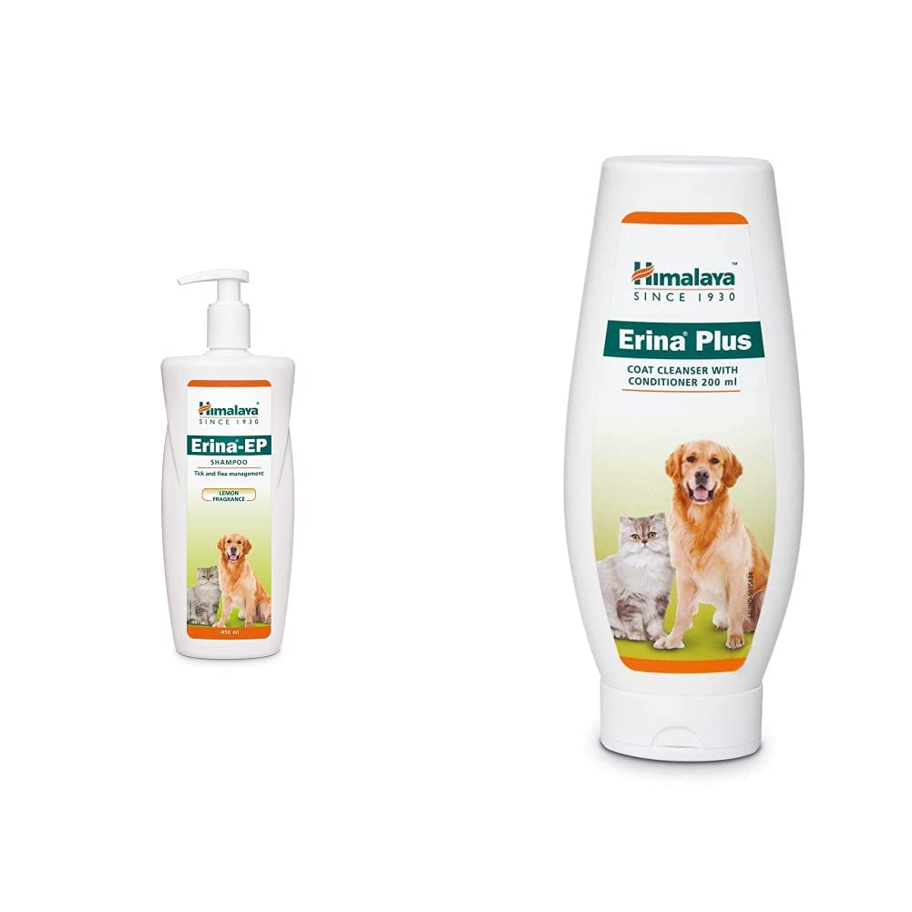 Himalaya ErinaEp Shampoo For Dogs, 450 Millilter & Erina Plus Coat Cleanser With Conditioner, 200 Milliliter