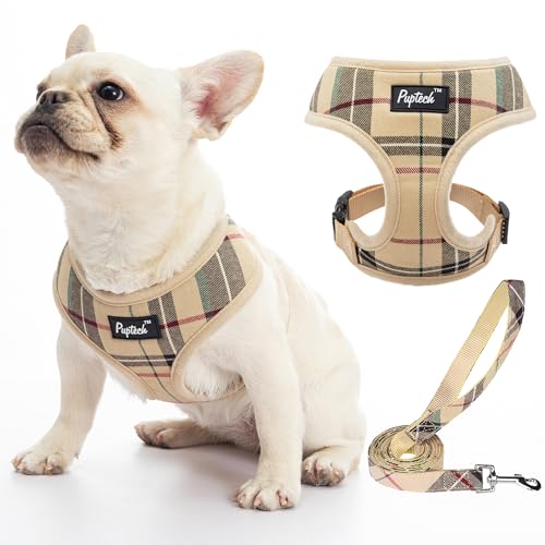 Pupteck Soft Mesh Dog Harness And Leash Set Pet Puppy Cat Comfort Padded Vest No Pull Harnesses, Beige, M