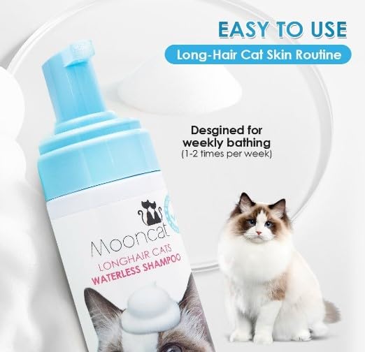 Mooncat Waterless Cat Shampoo, Licking Safe Dry Shampoo For Longhair Cats, No Rinse Foam Cat Bath, Paraben Free, Detangling, Ph