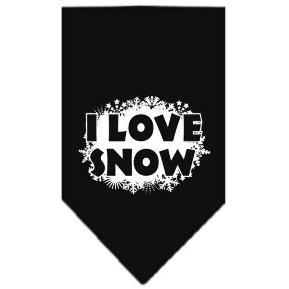 Christmas Pet and Dog Bandana Screen Printed, &quot;I Love Snow&quot; Black Large