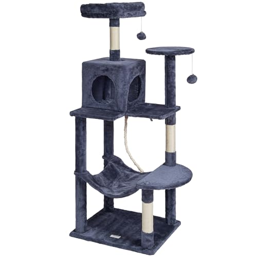 VEVOR Cat Tree 56.2 Cat Tower with Cat Condo Sisal Scratching Post Dark Grey