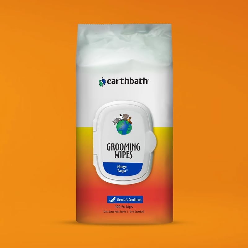 Earthbath, Mango Tango Grooming Wipes - Dog Wipes For Paws And Butt, Best Pet Wipes For Dogs & Cats, Made In Usa, Cruelty-Free Dog Cleaning Wipes, Removes Dirt & Dander - 100 Count (1 Pack)