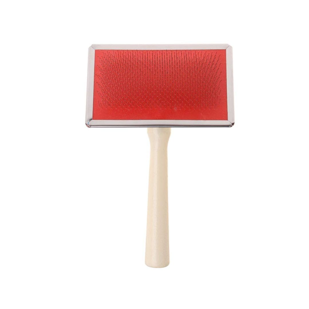 Pet Fun Wooden Handle Slicker Brush For Dogs And Cats | Removes Loose Fur, Shedding, And Tangles | Pet Grooming & Massage Tool (