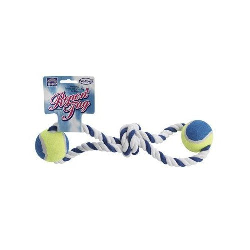 Vo-Toys Rope N Tug Figure 8 Dog Toy with 2 Tennis Balls