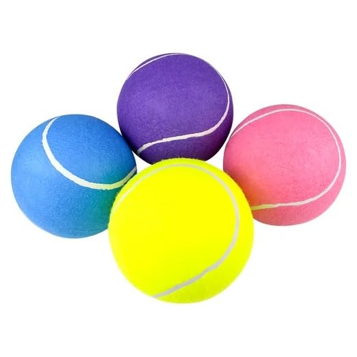 Henry Dots 8-Inch Jumbo Dog Tennis Balls - For Adults Or Pets Playing Balls - Includes An 8 Ball Pump - Set Of 4 Colors (Purpl