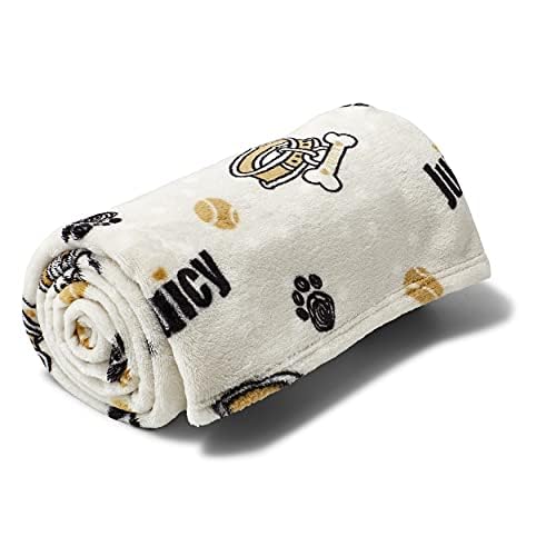 Juicy Couture Beige 50'' X 60'' Dog Blanket - Plush Puppy Throw, Printed, Breathable, Lightweight, Machine Washable, For Small M