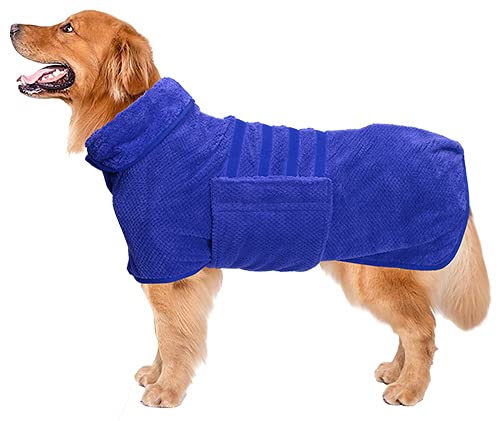 Geyecete Dog Bathrobe Towel Dog Drying Coat-Dry Fast Dog Bag-Pineapple Grid Fast Drying Super Absorbent Pet Dog Cat Bath Robe Towel-Blue-Xxl