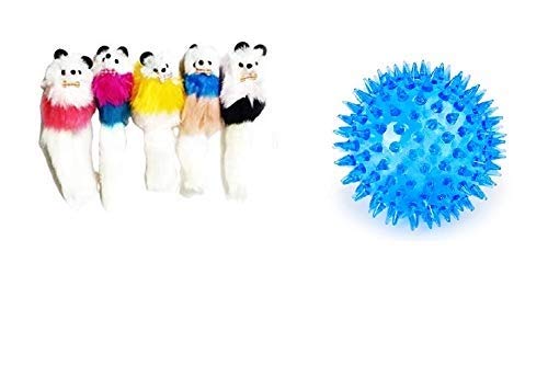 Psk Pet Mart Real Fur Mouse Cat Toy + One Colourful Squeaky Rainbow Rubber And Latex Woven Balls With Inner Bell (Combo Of 2)