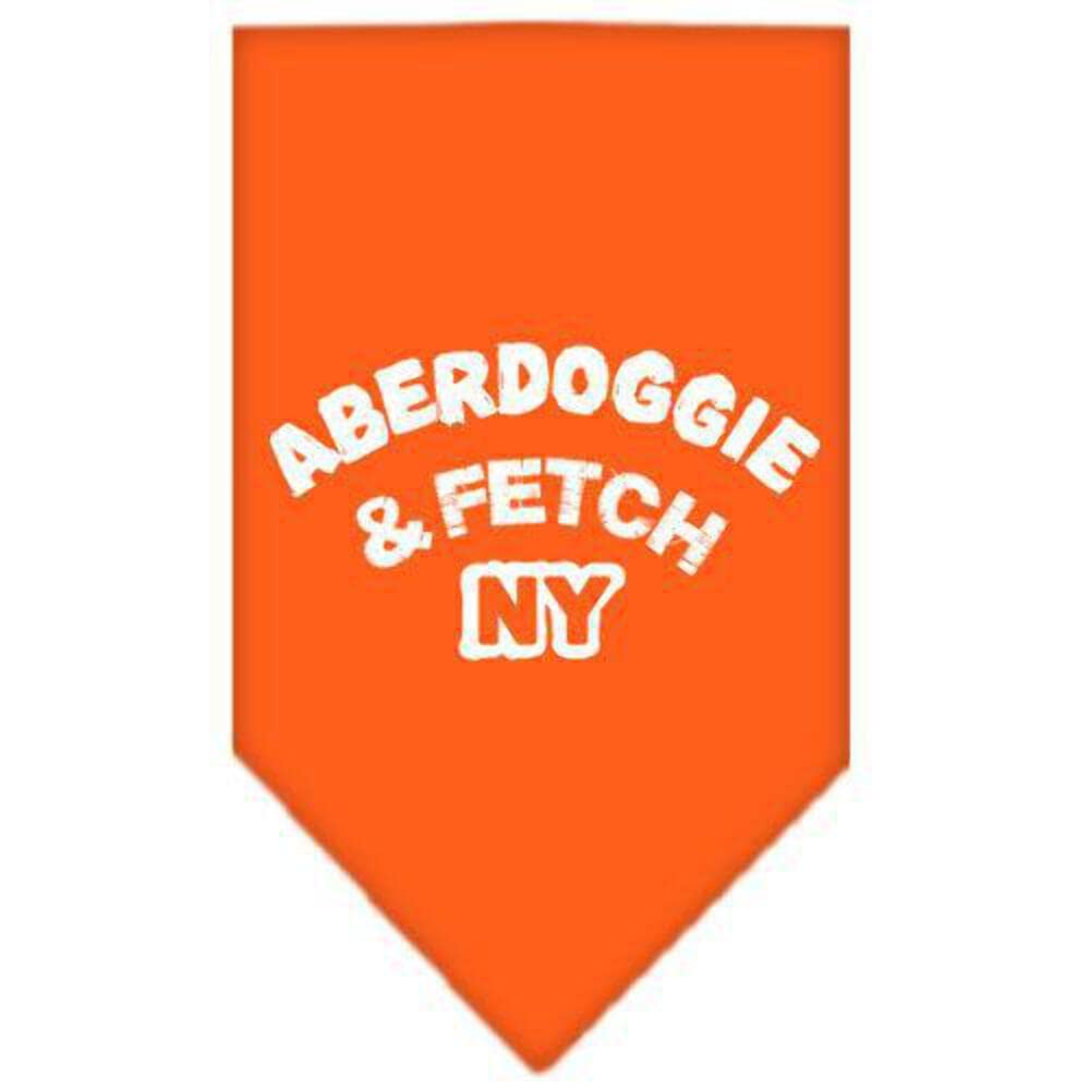 Pet and Dog Bandana Screen Printed, &quot;Aberdoggie & Fetch NY&quot; Orange Small