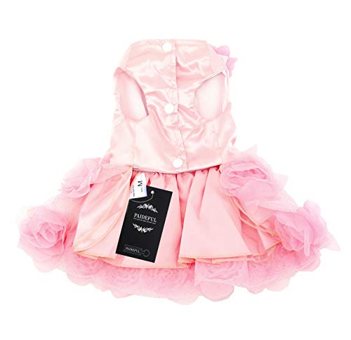 Paideful Pet Dress For Small Dog Girls Luxury Puppy Wedding Dress Rose Flower Lace Tutu Skirt Silky Bow Birthday Party Dog Clothes,Pink,Size Xs