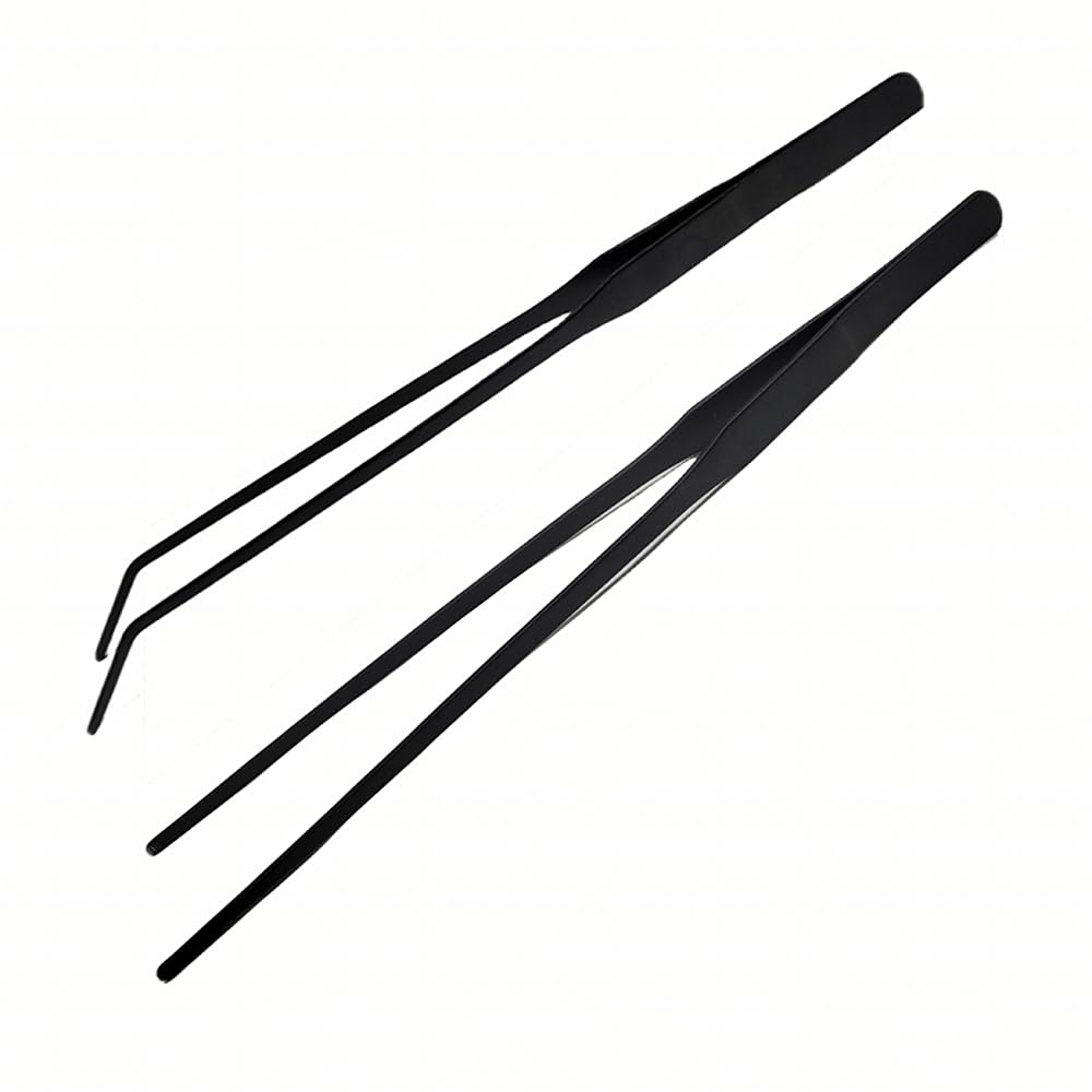 Mrtioo 2Pcs 10.5' Reptile Stainless Steel Long Tweezers Feeding Tongs, Lizards Snake Gecko And Tarantula Supplies, Terrariums Aquarium Fish Tank Tools - 10.5' Black 2Pcs