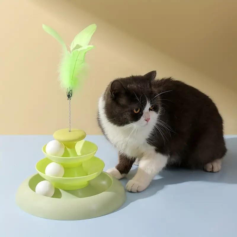 Woofy Pups&Pets Cat Three Layer Turntable Toy Educational Play Track Tower Cat Teaser Toy For Indoor Cat Interactive Supply  Co
