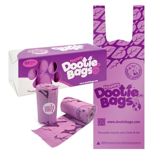 Happy Dootie Bags 10 Rolls.120 Bags With Handles. Clean, Quick And Convenient Pet Dog Poop Cleanup On Walks With Your Furry Frie
