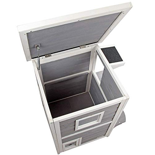 Petsfit Outdoor Cat House, 2 Story Outside Cat Shelter Condo Enclosure With Escape Door For Stray Feral Cats Weatherproof