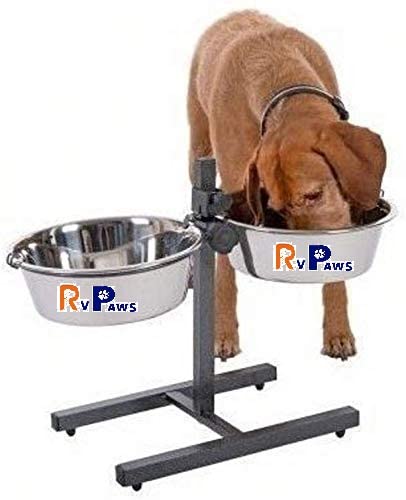 Pups&Pets Stainless Steel Double Diner Food Adjustable Bowl Stand For Dog (H Type, 4000 Ml)