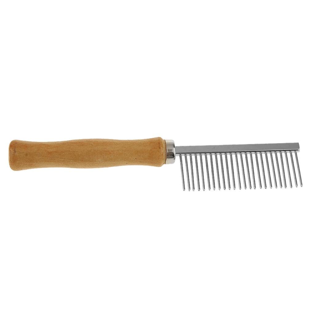 Ujeavette Pet Hair Flea Comb Stainless Steel Pin Dog Grooming Brush Wooden Grip Handle
