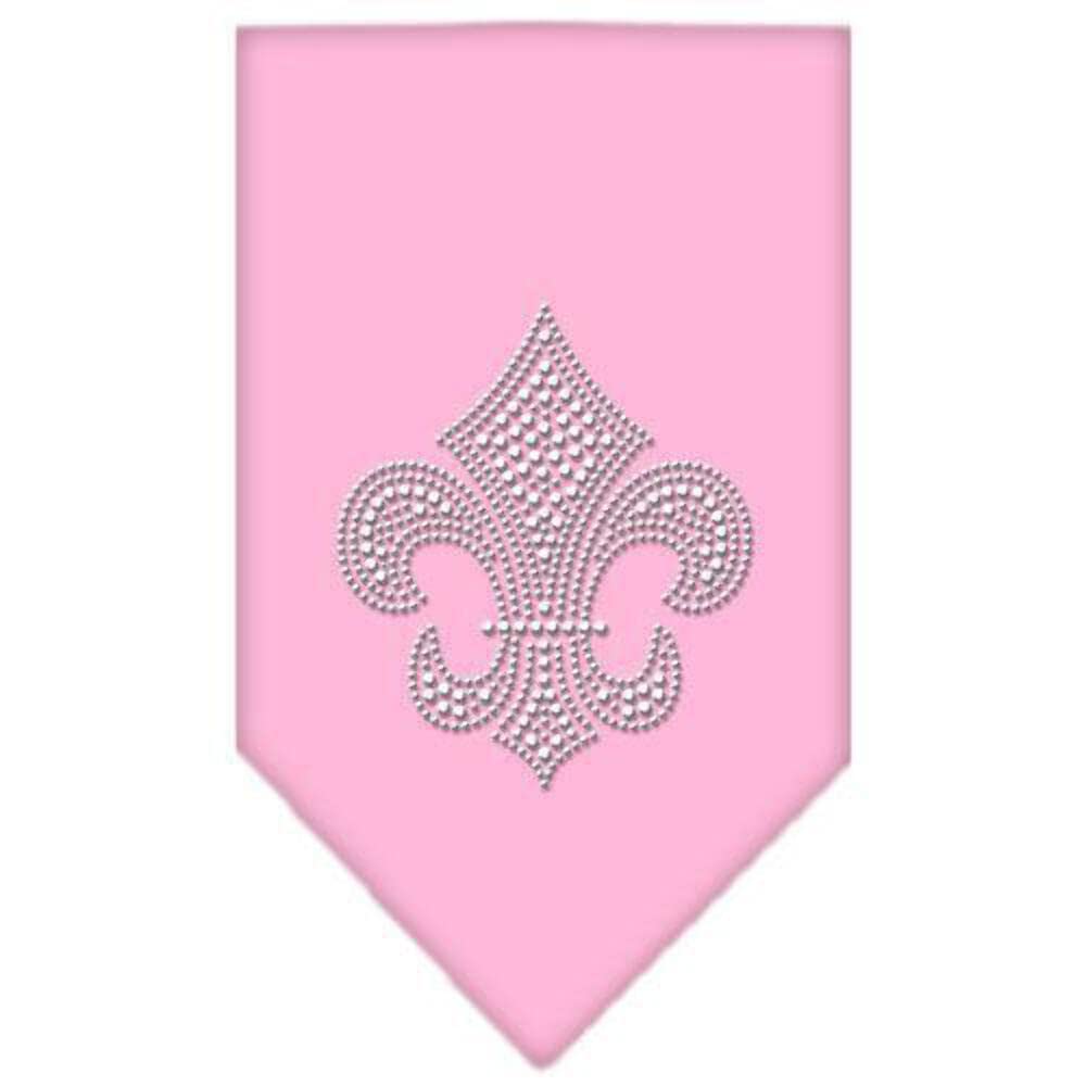 Pet and Dog Bandana Rhinestone, "Silver Fleur De Lis" White Large