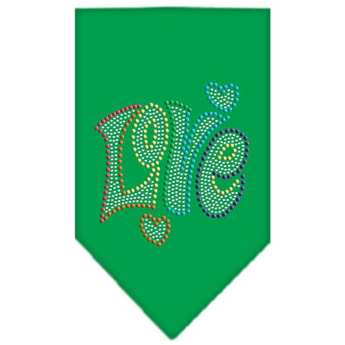Mirage Pet Products 67-95 LGEG Technicolor Love Rhinestone Emerald Green Print Bandana, Large