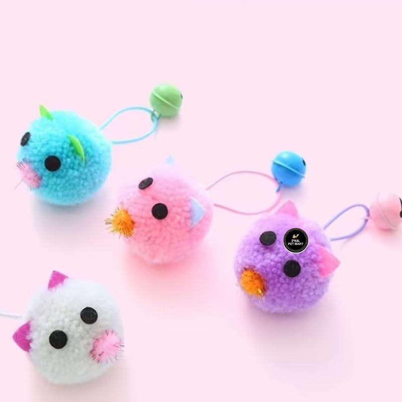 Psk Pet Mart 2Pcs Set Random Colour New Cute Plush Cartoon Handmade Animal Series Cat Sound Toys Colorful Bell Ball Cat Toys