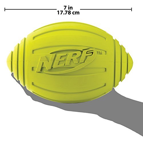 Nerf Dog Ridged Football Dog Toy With Interactive Squeaker, Lightweight, Durable And Water Resistant, 7 Inch Diameter For Medium/Large Breeds, Single Unit, Green