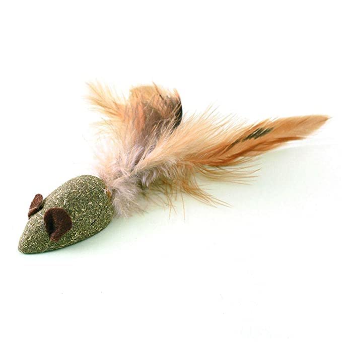 Bohobark Natural Attractive Nylon Rat With Feather Mint Fragrance Funny Playing Catnip Toy Ideal For Playing/Chewig Kitten And C